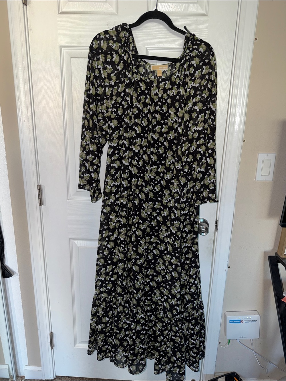 Michael Kors Black Maxi Dress with Green & White Floral Print